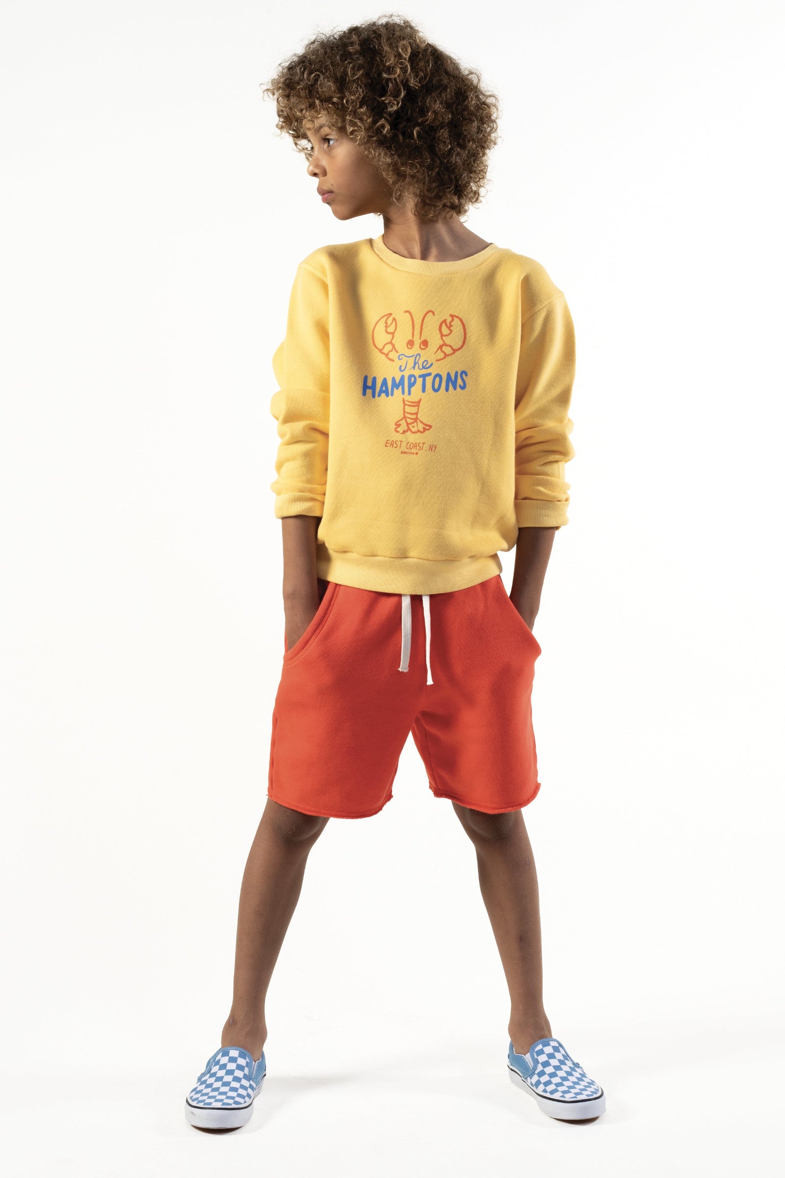 Sweat shirt enfant jaune imprimé homard Hamptons