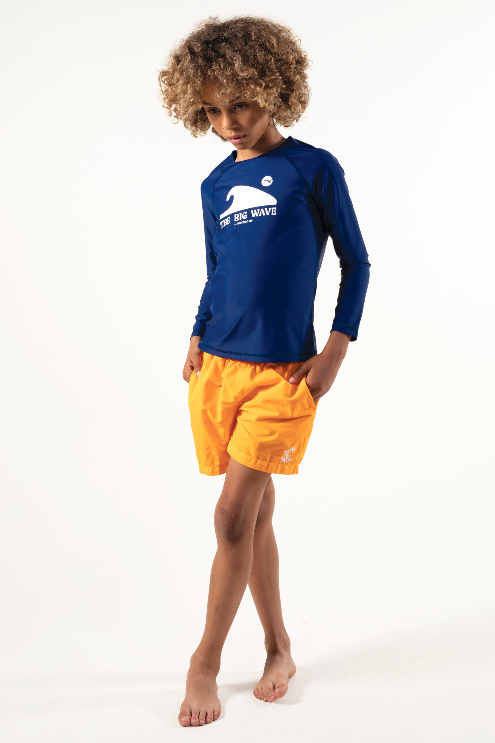 Tee-shirt bleu marine pour enfant Anti UV imprimé Big Wave