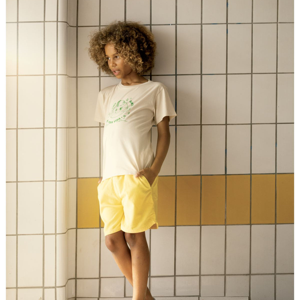 Short Hawaïen Garçon Taille 12 - Animal - Jaune - 100% Polyester