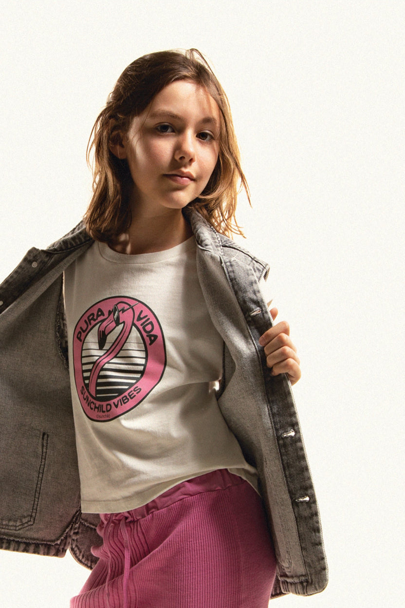 Tshirt fille - Flamingo- Milk